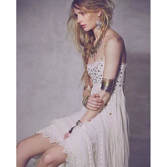 Free People Womens Studded Lace Party Dress Cut Out Back Strappy Cream Size XS - Picture 1 of 6